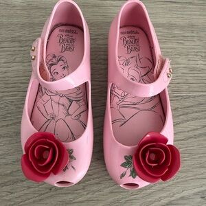 Mini Melissa Beauty & the Beast Jelly Flats with Rose Detail - Toddler Size 10